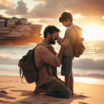 alt_text: Ayah dan anak terlibat drama emosional di pantai Bondi, menyorot kisah internasional yang menyentuh.