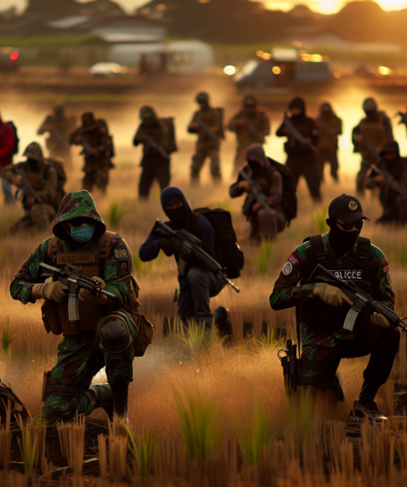 alt_text: Anggota Linmas Lembang berlatih kesiapsiagaan menghadapi bencana di lapangan terbuka.