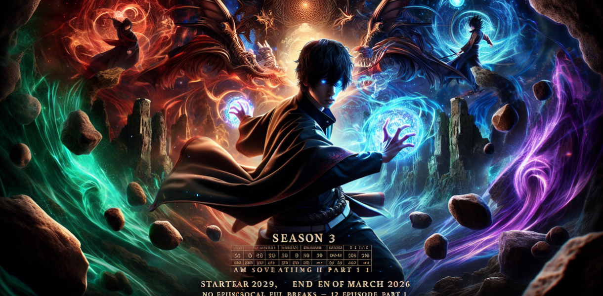 alt_text: Poster Jujutsu Kaisen Season 3 dengan jadwal tayang padat tanpa jeda.