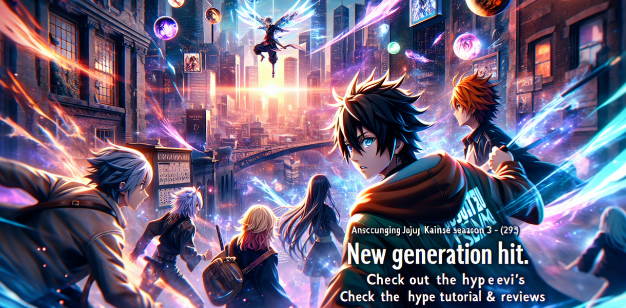 alt_text: Poster Jujutsu Kaisen Season 3 dengan karakter utama dan desain visual yang memukau.