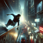 alt_text: Koichi berdiri gagah dengan pose heroik, bayangan Deku tampak sempurna di belakangnya.