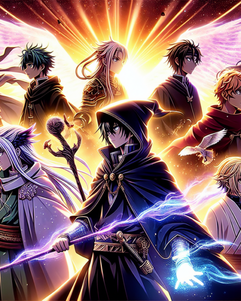 alt_text: Sepuluh karakter anime heroik ikonik beraksi dengan penuh semangat dan keberanian.