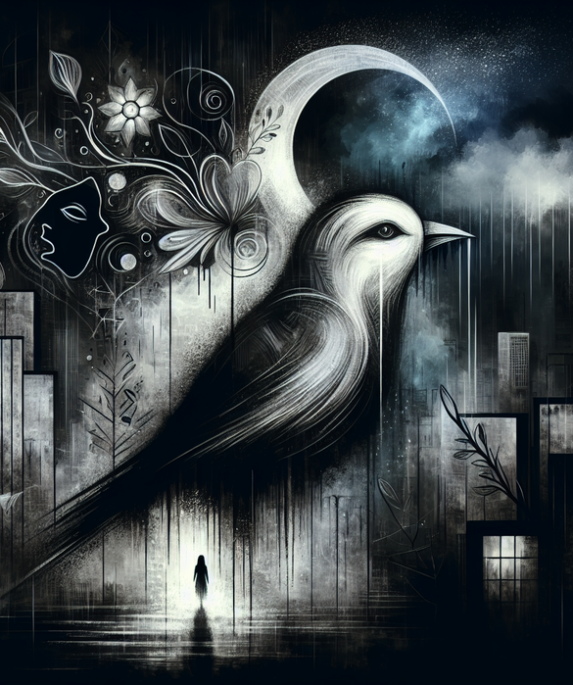 alt_text: Ilustrasi Goodnight Punpun menggambarkan masa depan kelam dengan nuansa suram dan introspektif.