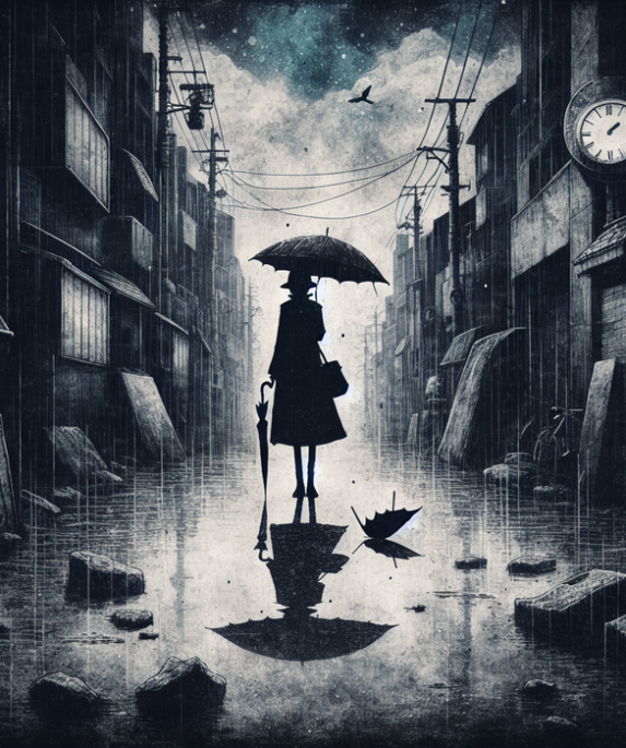 "alt_text": "Visualisasi suram dari perjalanan dan masa depan misterius di Goodnight Punpun."