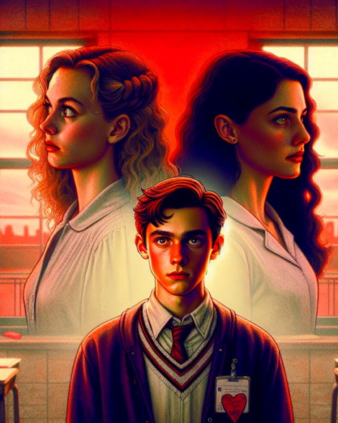 alt_text: Ilustrasi cinta segitiga yang rumit dari anime Domestic Girlfriend.