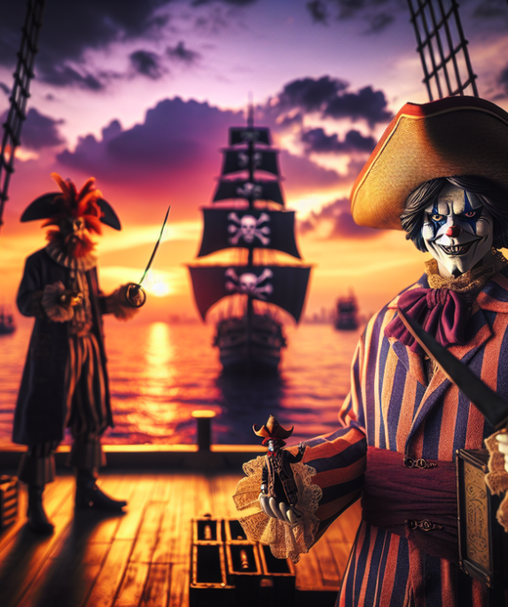 alt_text: Buggy dari One Piece Live Action musim 2 duduk di atas takhta dengan ekspresi angkuh.