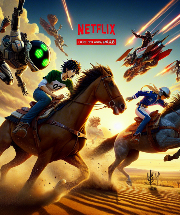 alt_text: "Steel Ball Run JoJo tayang di Netflix mulai Maret 2026."