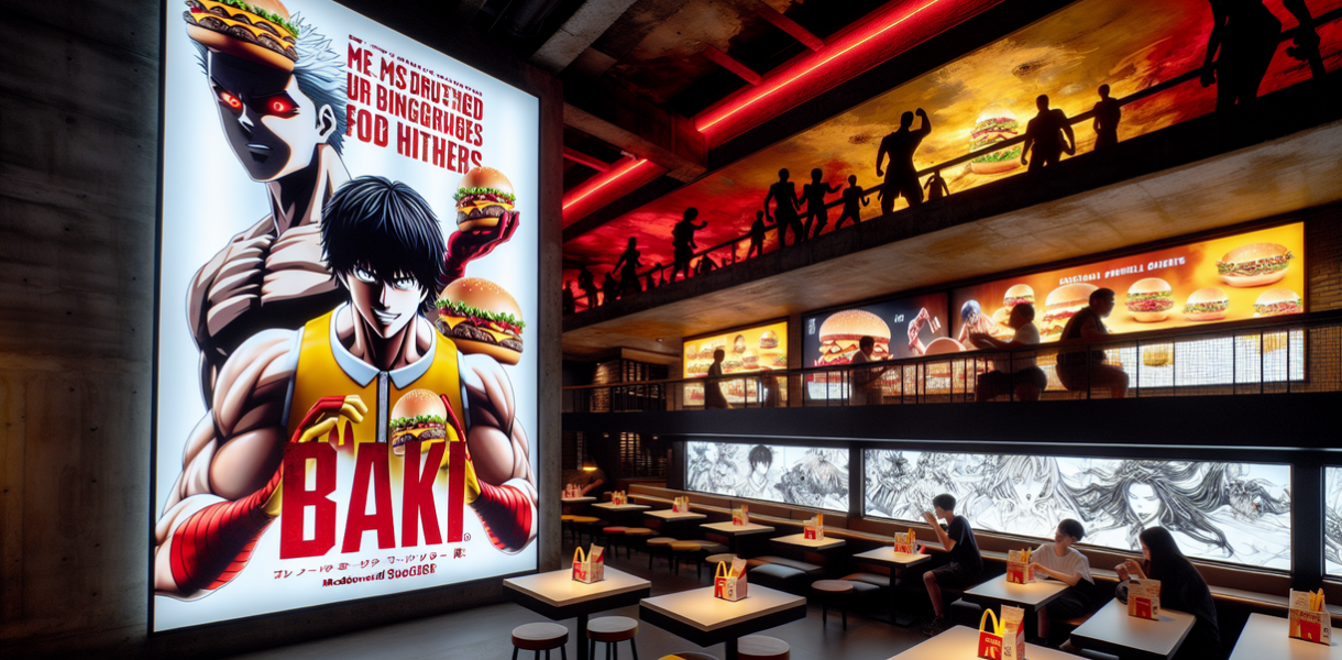 alt_text: Baki bertarung sengit di meja McDonald's, mencicipi berbagai menu dengan ekspresi serius.