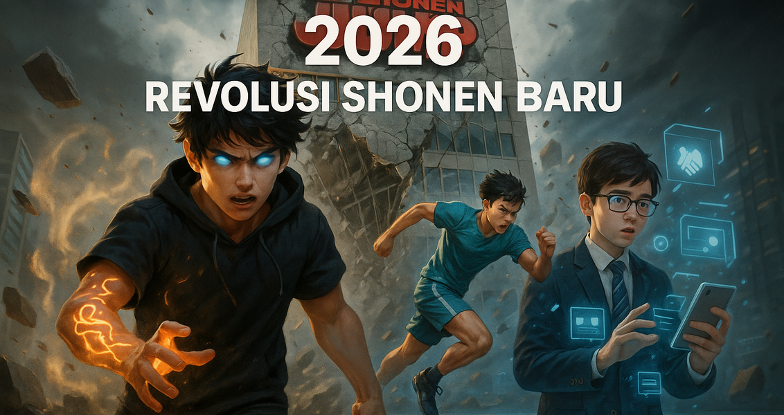 alt_text: Sampul majalah mengumumkan tiga komik baru menggemparkan di Shonen Jump edisi terbaru.