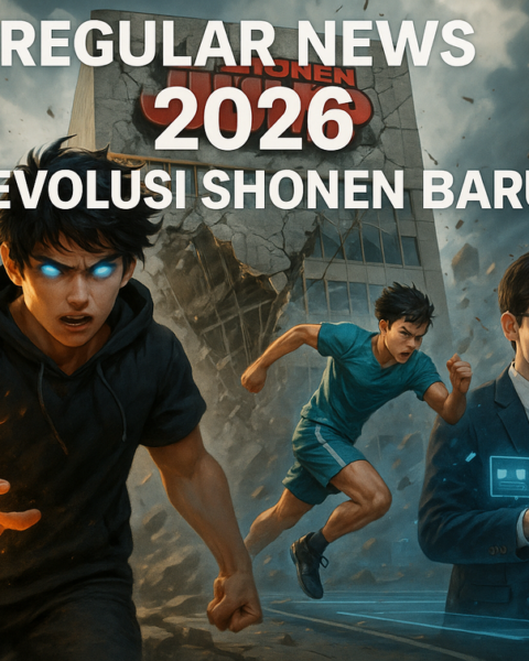 alt_text: Sampul majalah mengumumkan tiga komik baru menggemparkan di Shonen Jump edisi terbaru.