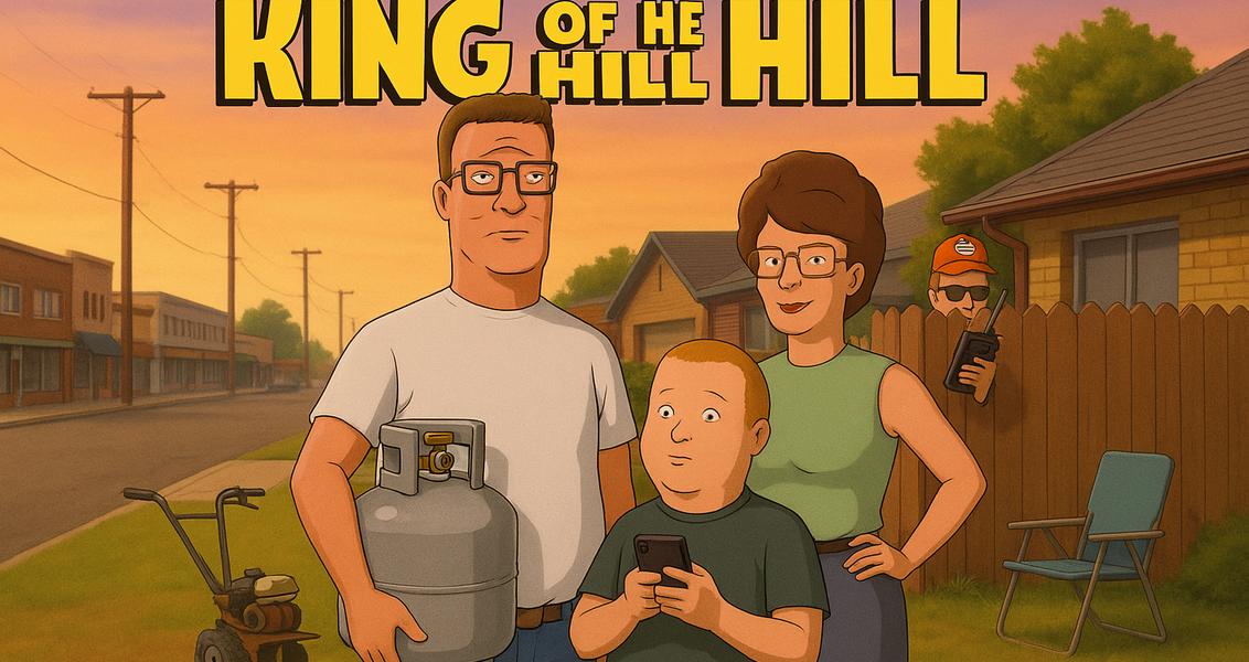 alt_text: Poster "King Of The Hill" Musim 15 di Hulu, menampilkan karakter utama siap beraksi.