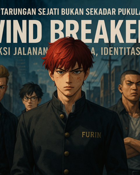 alt_text: Karakter beraksi dalam anime "Wind Breaker", memadukan aksi dan dinamika pertarungan jalanan.
