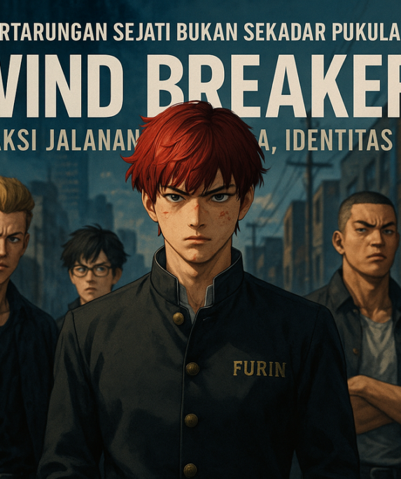 alt_text: Karakter beraksi dalam anime "Wind Breaker", memadukan aksi dan dinamika pertarungan jalanan.