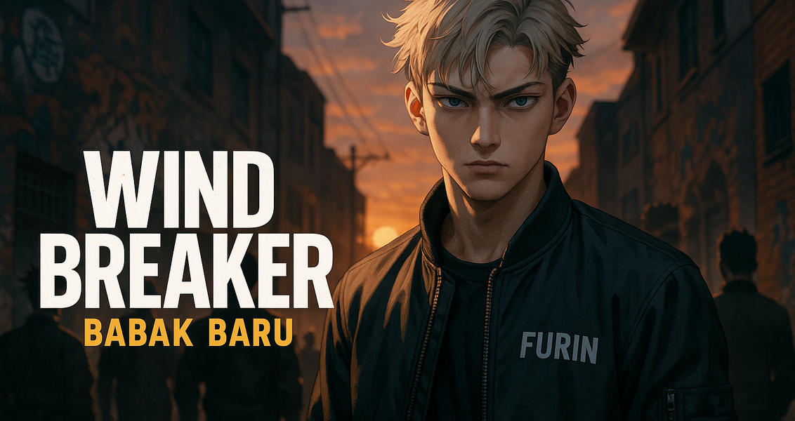 "alt_text": "Poster Wind Breaker Musim 3 menampilkan Haruka dengan tampilan barunya."