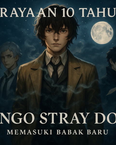 alt_text: Poster Bungo Stray Dogs, memperingati satu dekade, menyoroti momen penting baru.