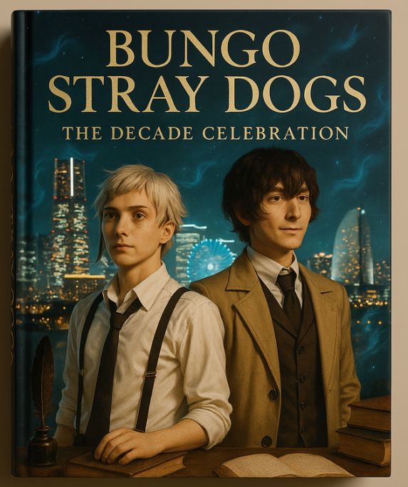 "alt_text": "Ilustrasi kolaborasi Bungo Stray Dogs dengan tema dekade penuh misteri yang abadi."